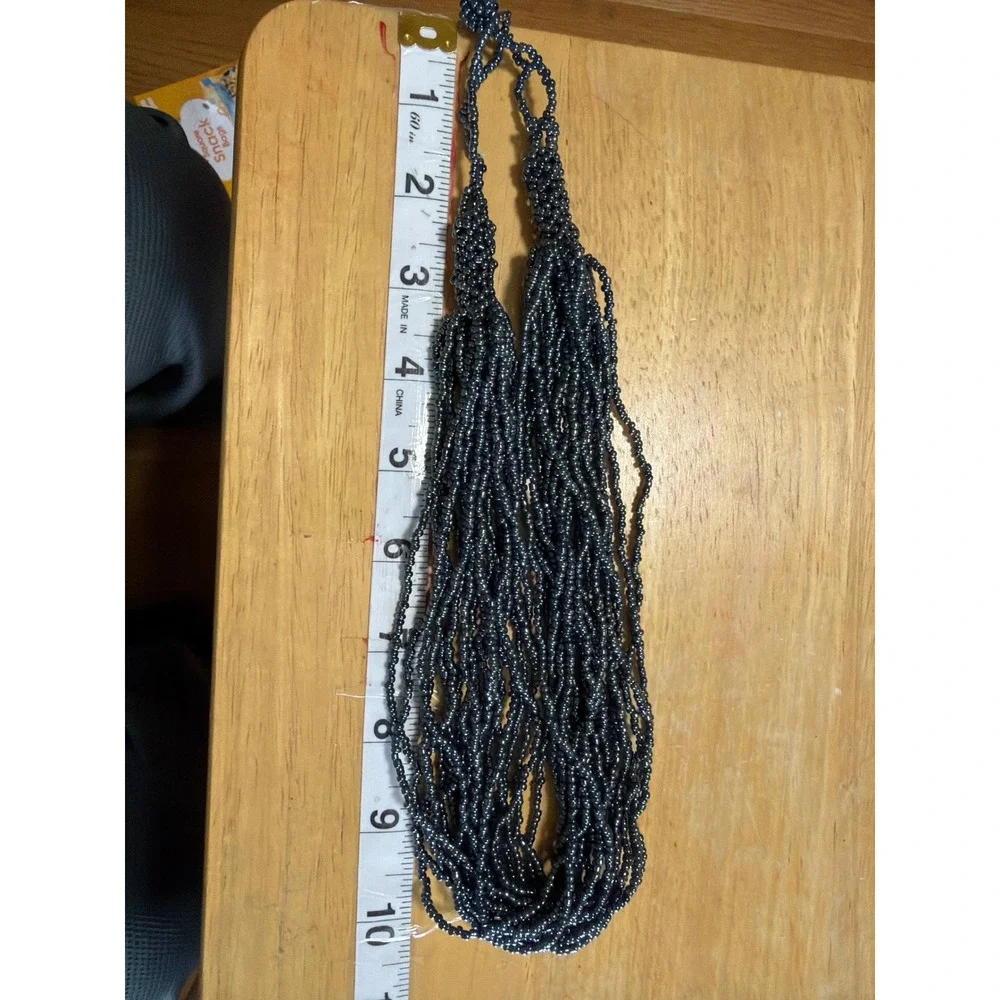 Gunmetal Grey Multi Strand Seed‎ Bead Statement Necklace Metallic Layered